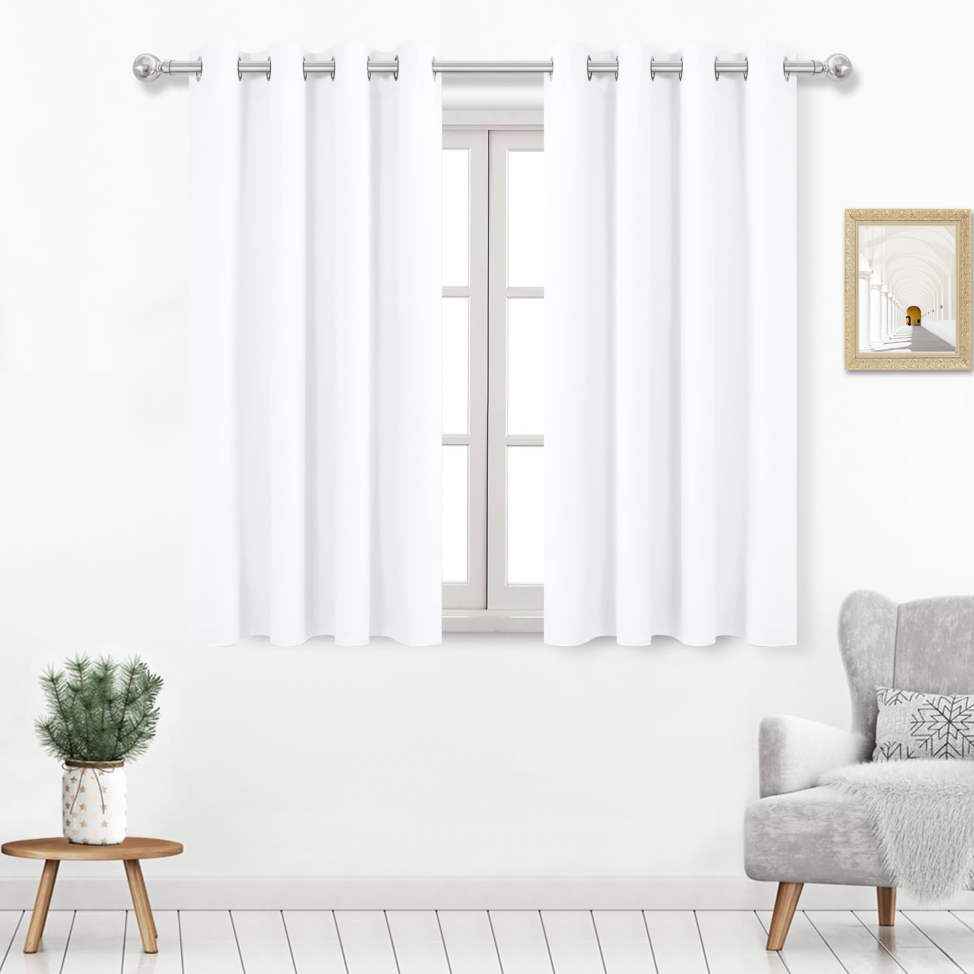 Dwcn Pure White Window Curtain Panels 52X54 Inches Long,With White Middle Layer,2 Curtain Panels For Living Room,Bedroom,Dining