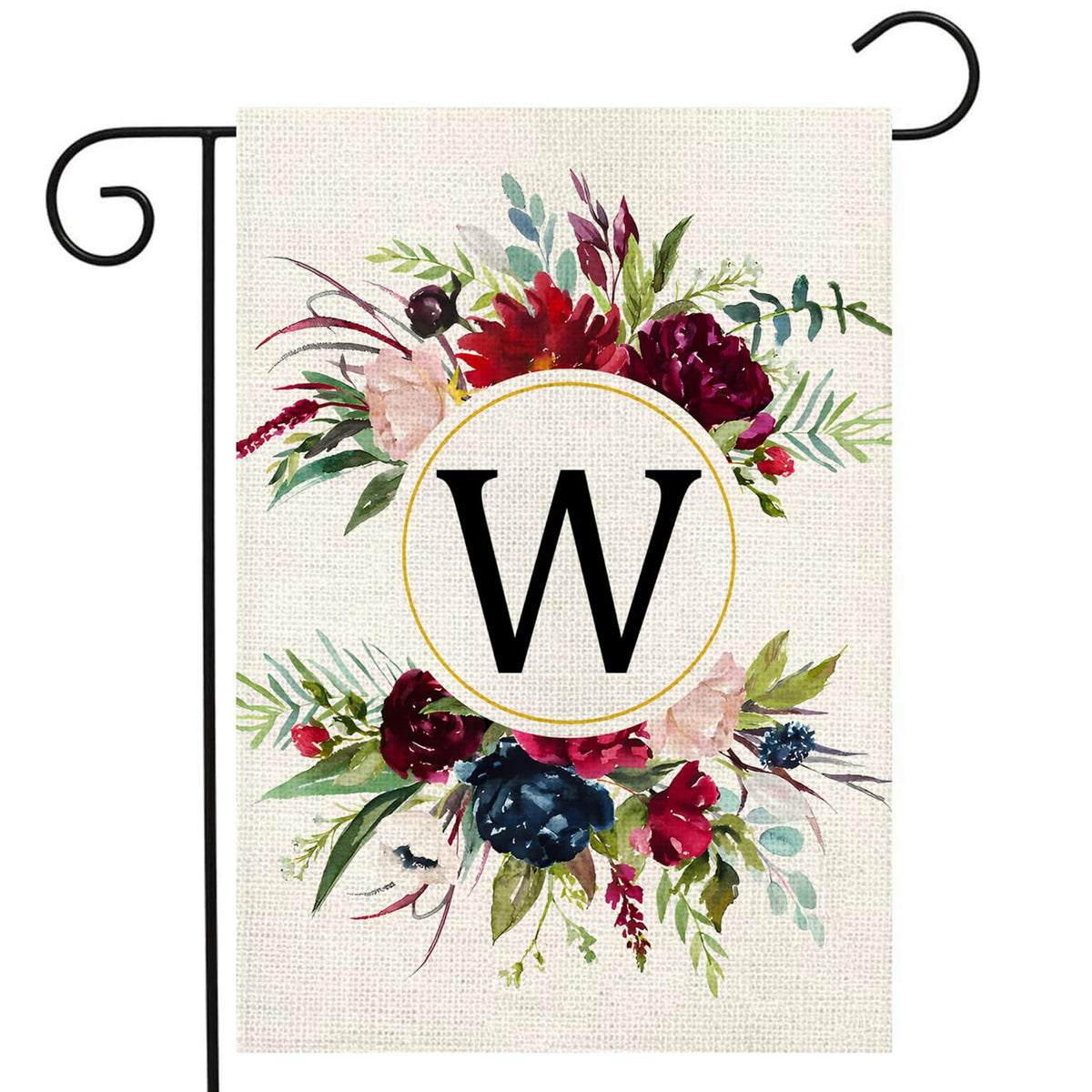 Monogram Letter W Garden Flags, Summer Garden Flag 12X18 Double Sided Floral Yard Flags Small Burlap Family Last Name Initial Ga