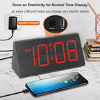 Dreamsky Wooden Digital Alarm Clocks For Bedrooms - Electric Desk Clock With Large Red Numbers, Usb Port, Battery Backup Alarm,