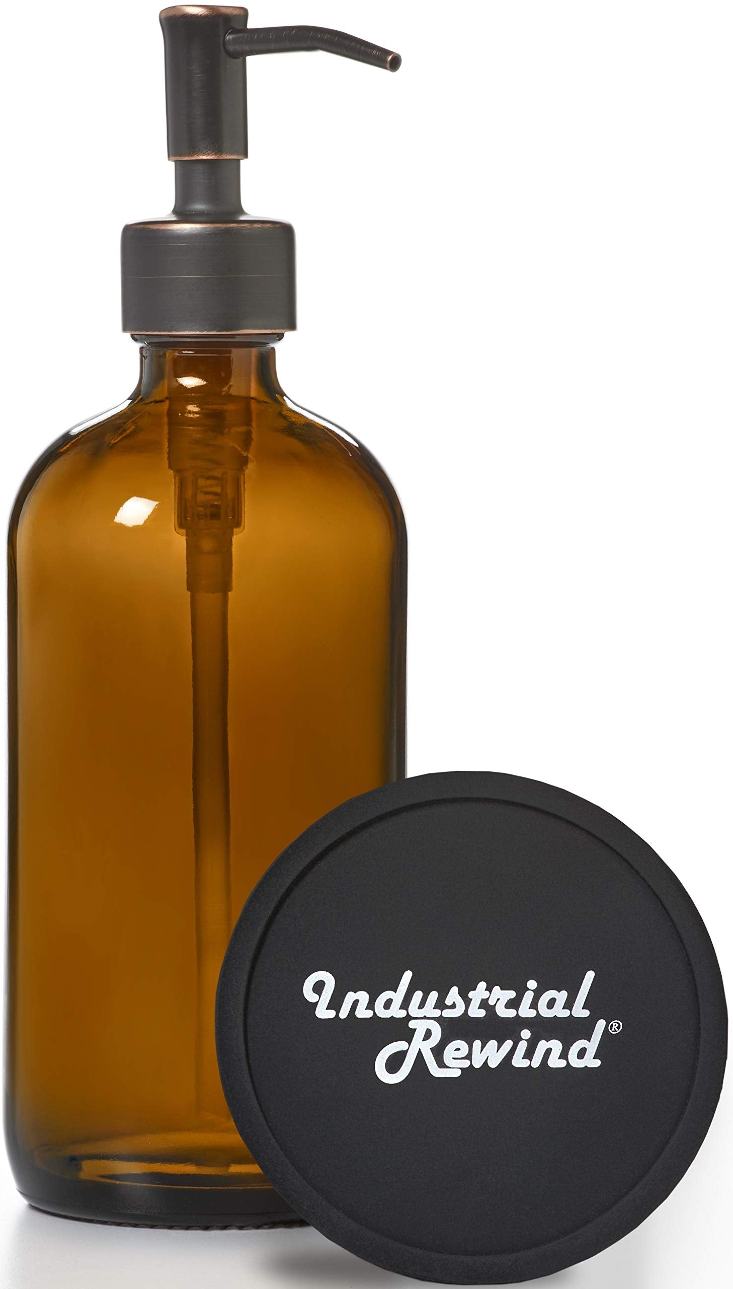 Amber Glass with Oil Rubbed Bronze Soap Dispenser Pump with Coaster for Non Slip Bottom/Countertop Protector - 16oz Glass Boston