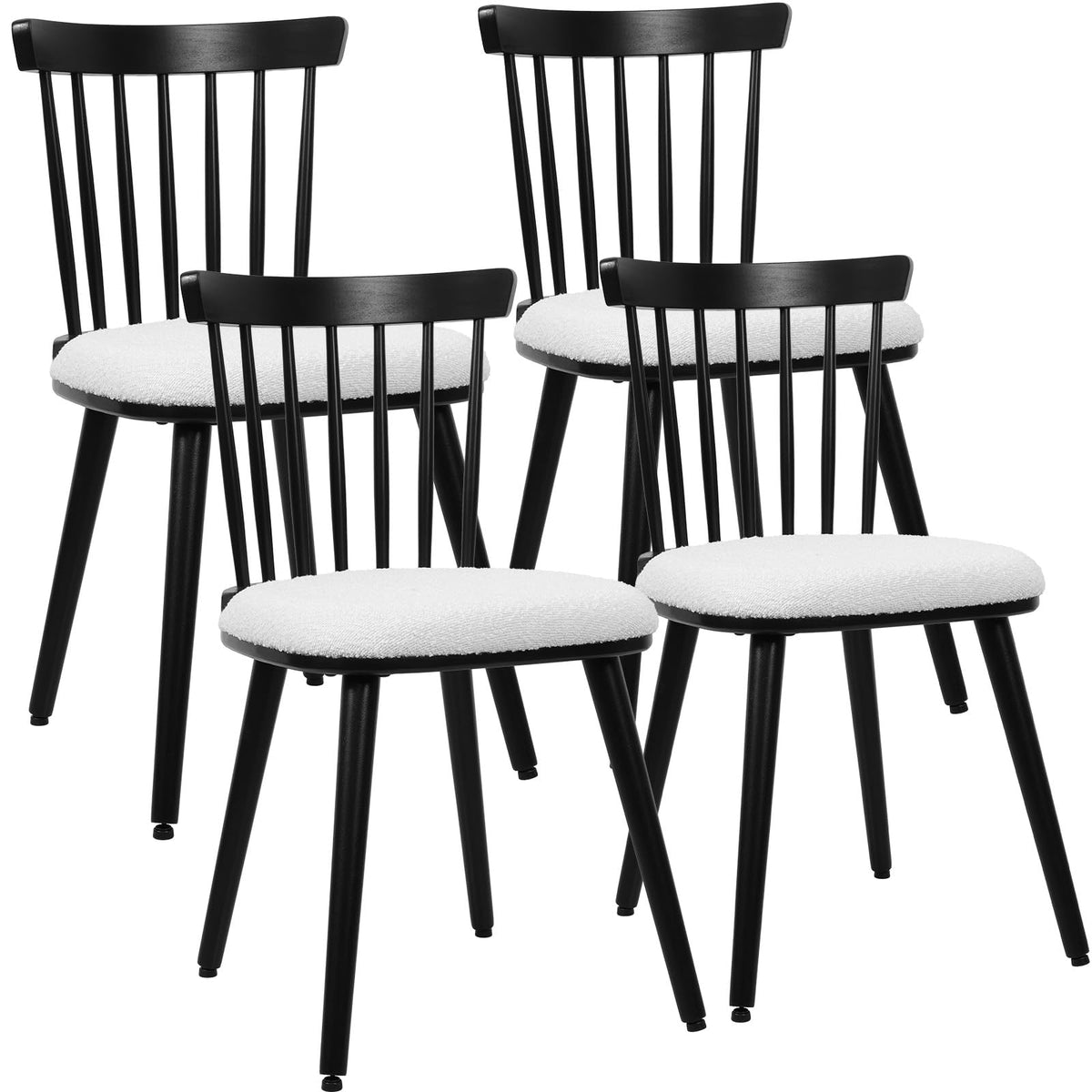 Rvelife Black Dining Chairs Set Of 4, Farmhouse Wood Spindle Back Dining Room Chairs Mid-Century Modern Padded Windsor Chair For
