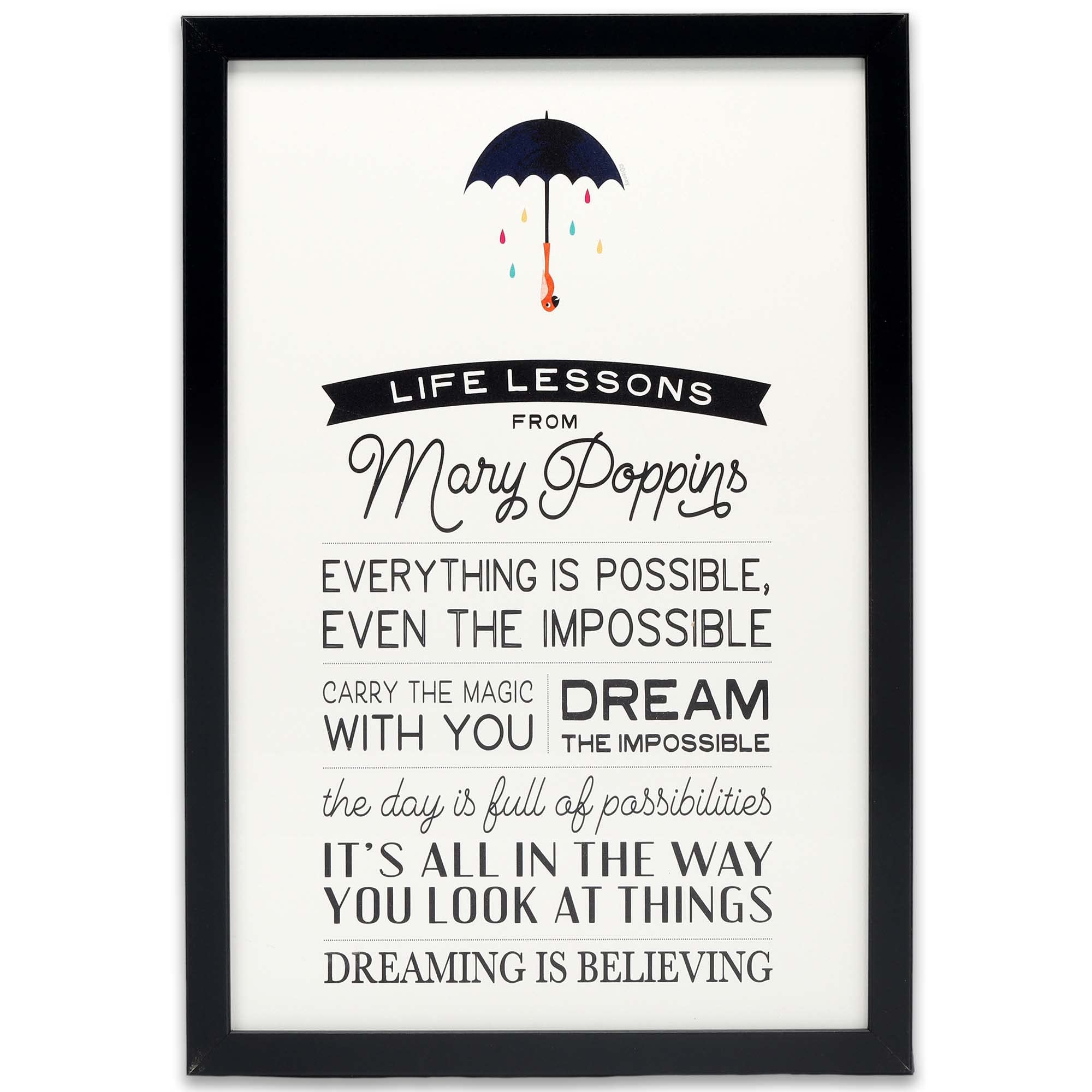 Disney Mary Poppins Inspirational Quotes Framed Wood Wall Decor - Charming Mary Poppins Picture for Office, Living Room or Bedro