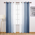 Dwcn Ombre Faux Linen Sheer Curtains - Semi Voile Gradient Grommet Top Curtains For Bedroom And Living Room, 52 X 96 Inches Long
