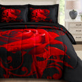 Wongs Bedding Red Comforter Set Queen, Reversible Red Rose 7 Pieces Bed In A Bag, Lightweight Soft Microfiber Bedding Sets With