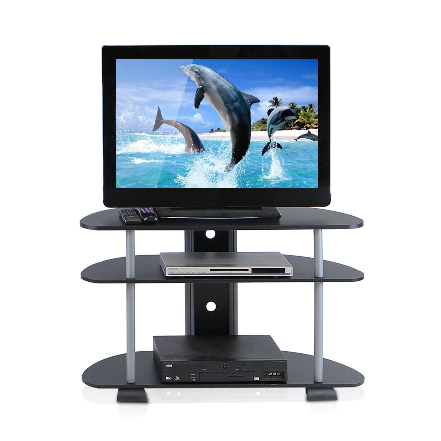 Furinno Turn-N-Tube 3-Tier Entertainment Center, Black/Grey