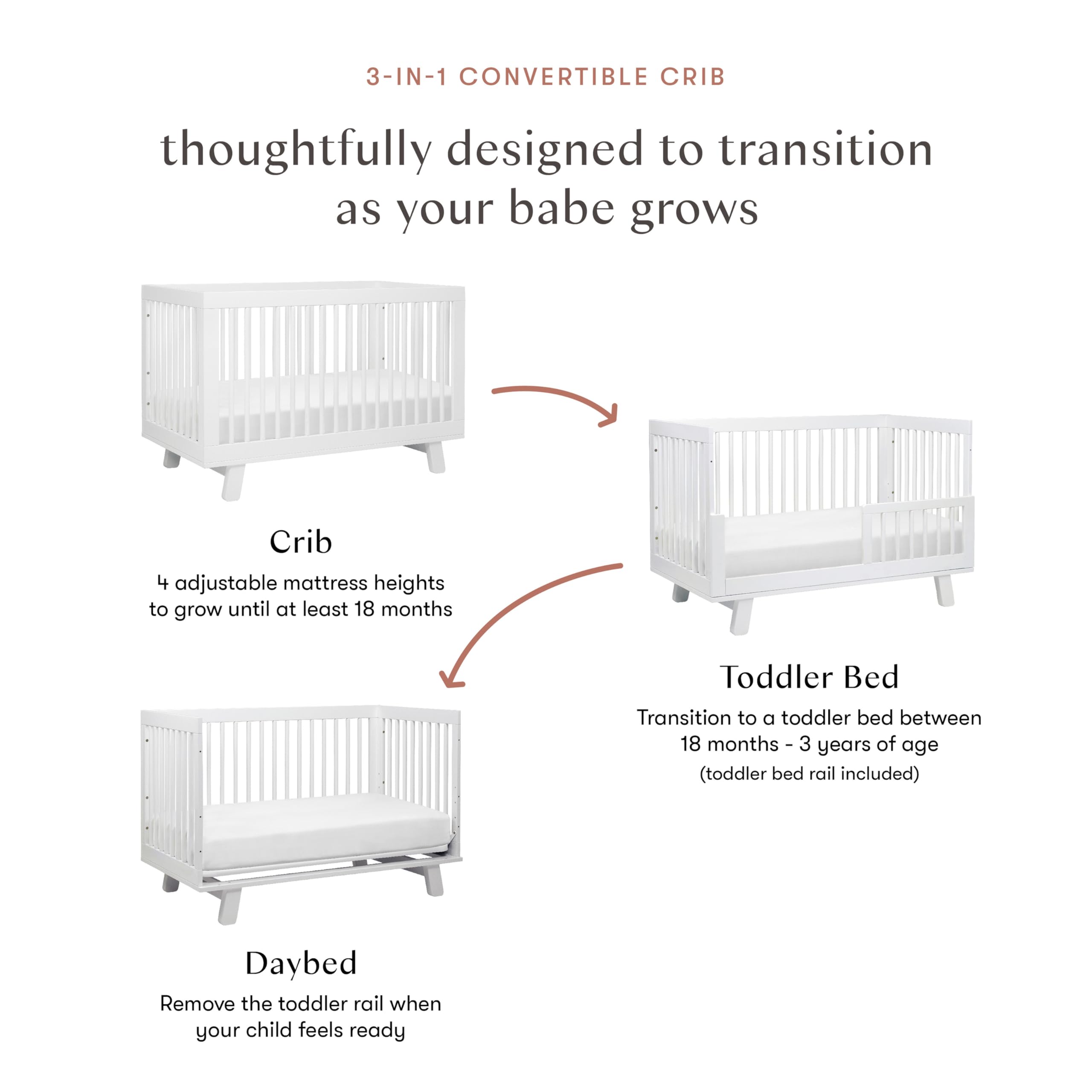 Babyletto Hudson 3-In-1 Convertible Crib With Toddler Bed Conversion Kit In White, Greenguard Gold Certified , 53.75X29.75X35 Inch (Pack Of 1)
