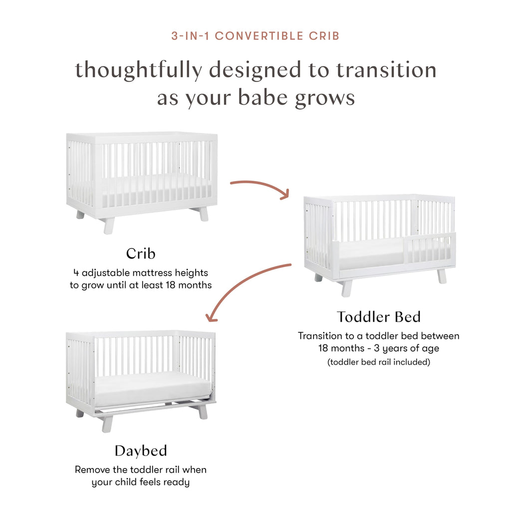 Babyletto Hudson 3-In-1 Convertible Crib With Toddler Bed Conversion Kit In White, Greenguard Gold Certified , 53.75X29.75X35 Inch (Pack Of 1)