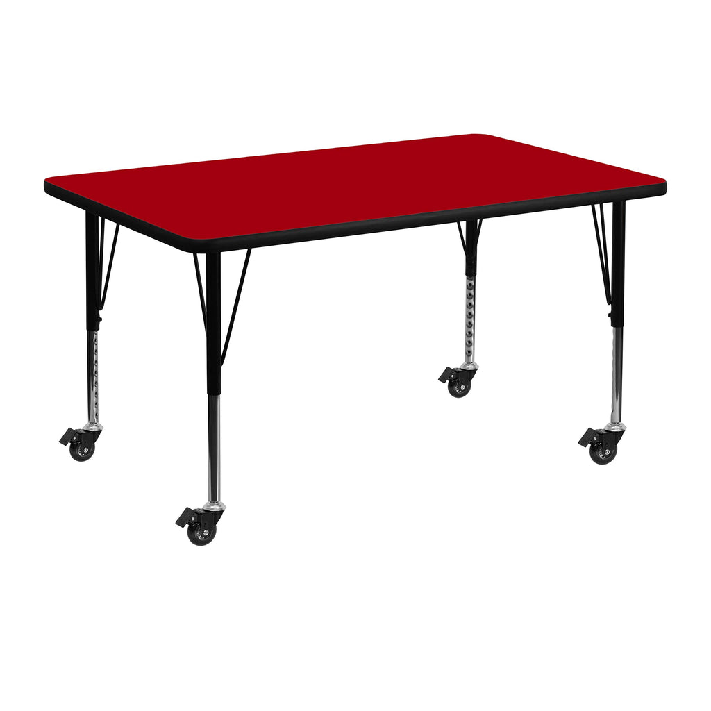 Flash Furniture Wren Mobile 30''W X 48''L Rectangular Red Thermal Laminate Activity Table - Height Adjustable Short Legs