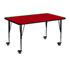 Flash Furniture Wren Mobile 30''W X 48''L Rectangular Red Thermal Laminate Activity Table - Height Adjustable Short Legs