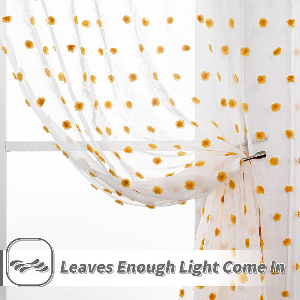 Mysky Home Short Curtains For Bedroom 54 Inches Long Burnt Orange Pom Pom White Sheer Curtains Kitchen Bathroom Nursery Boys Kid