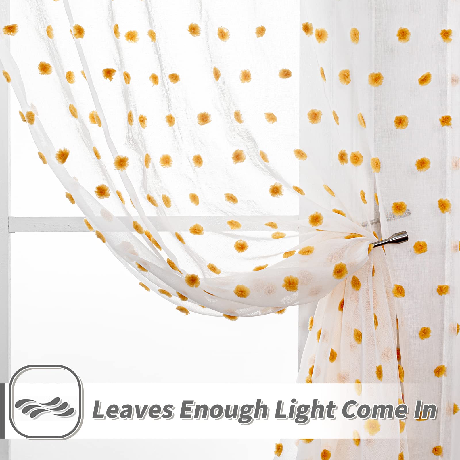 Mysky Home Short Curtains For Bedroom 54 Inches Long Burnt Orange Pom Pom White Sheer Curtains Kitchen Bathroom Nursery Boys Kid