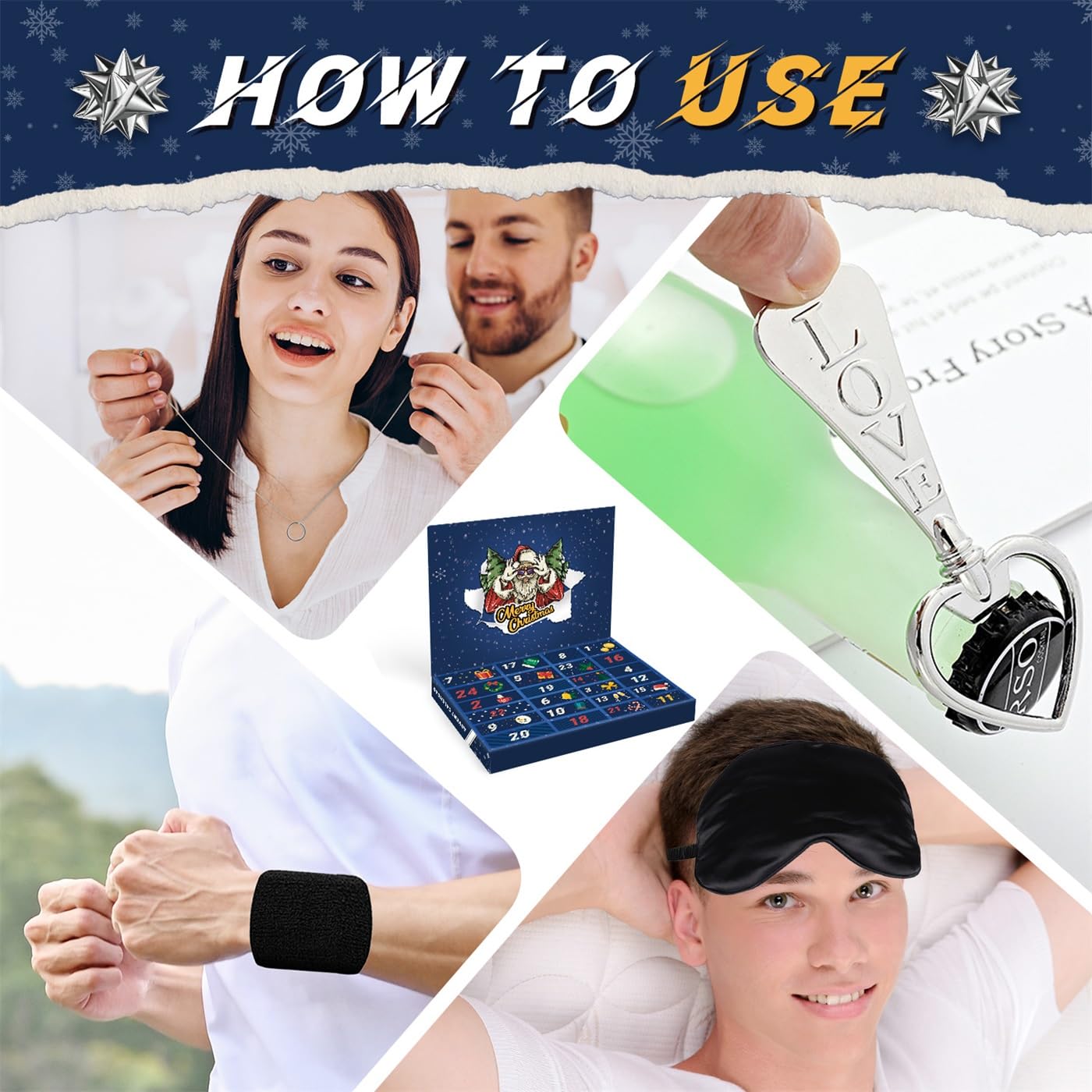 Movinpe Gadget Advent Calendar For Men Teenage Boys, 2024 Christmas Gadgets Tools Funny Socks, Bottle Opener, Sleep Mask, Neckla