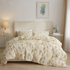 Lifetb Bed Linen Set, Queen Botanical Floral Duvet Cover Set With 2 Pillowcases, 100% Cotton, Zipper Closure, 90X90In