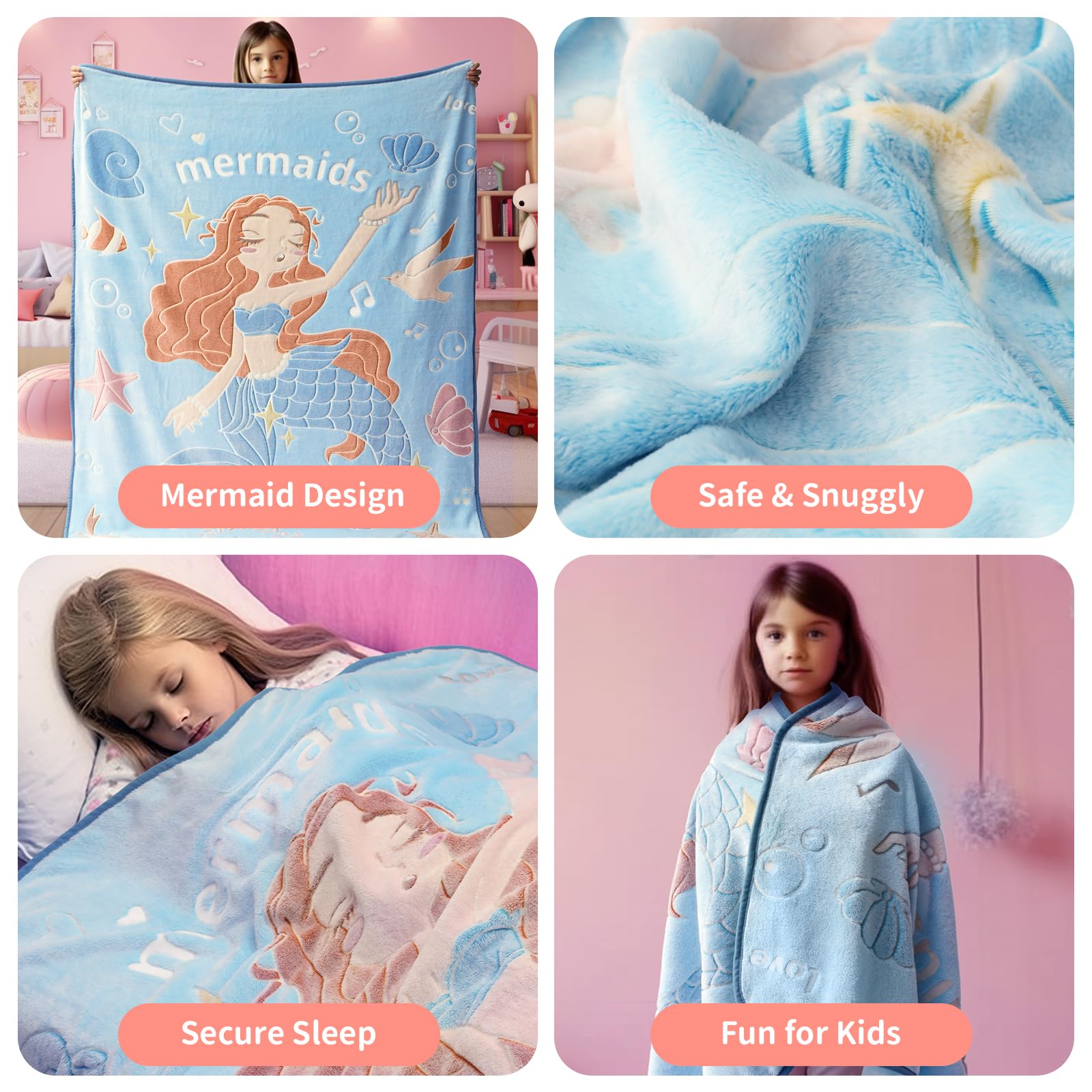 Glow In The Dark Mermaid Blanket Throw Gifts For Girls Kid Blankets Super Soft 3 4 5 6 7 8 9 10 Year Old Girl Gift Ideas Girls T