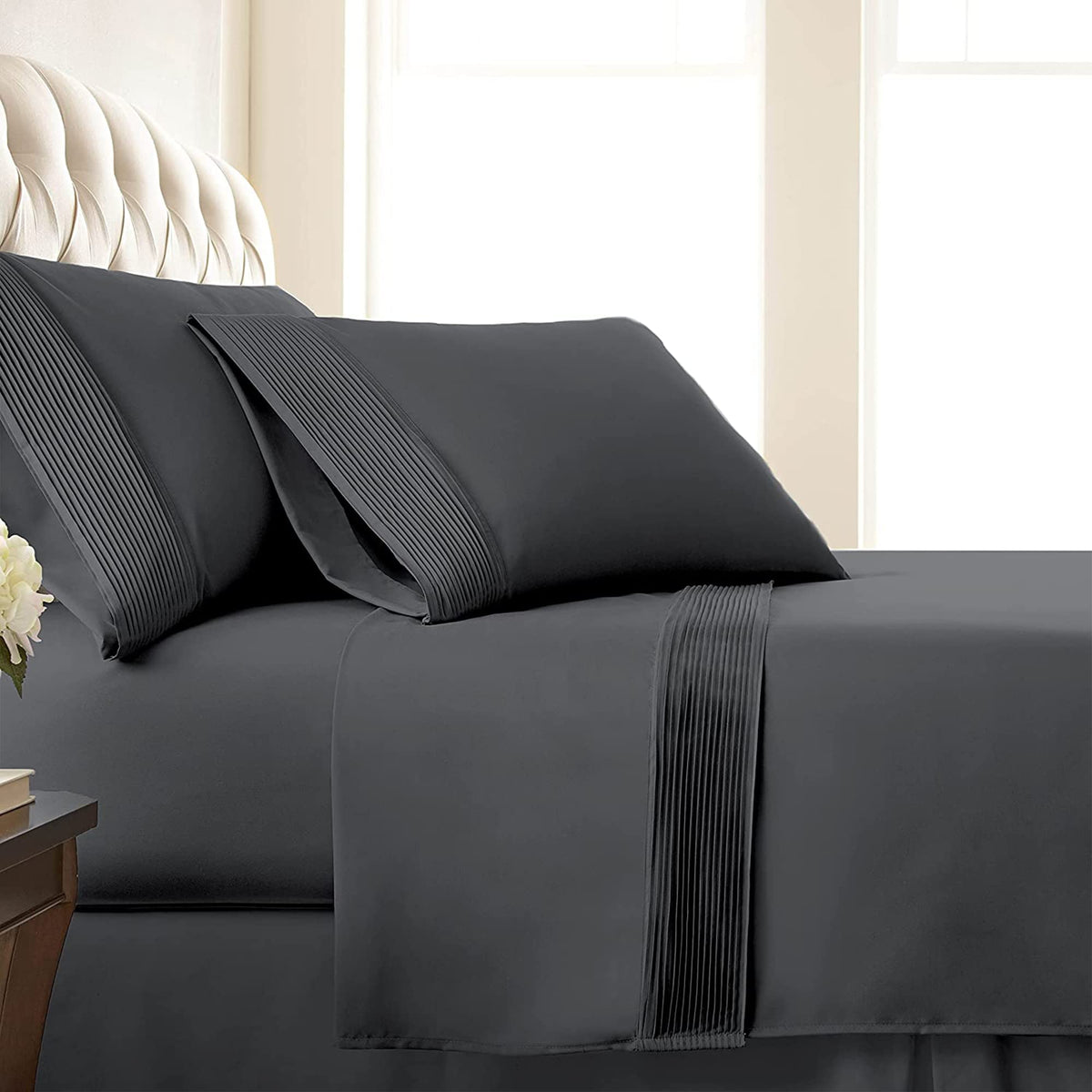 Southshore Fine Living Vilano Pleats, 4-Piece, 21-Inch Extra Deep Pocket Sheet Set, King Sheets Set With Flat Sheets And Pillowc