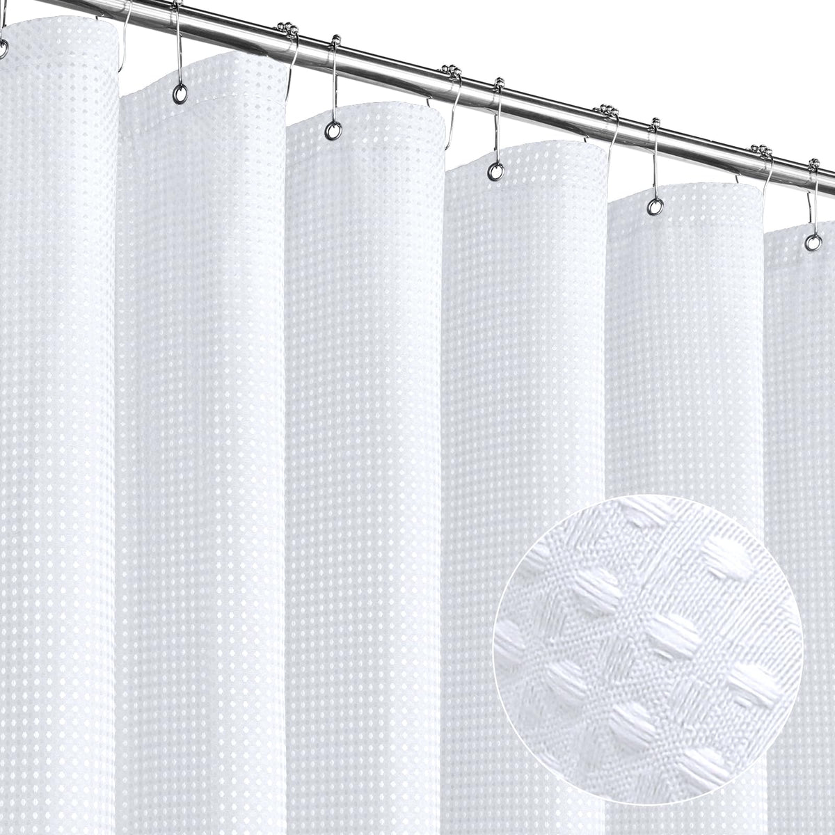 Mitovilla White Modern Waffle Shower Curtain, Heavyweight Fabric Shower Curtains For Hotel Neutral Bathroom Decor, Luxury Waffle