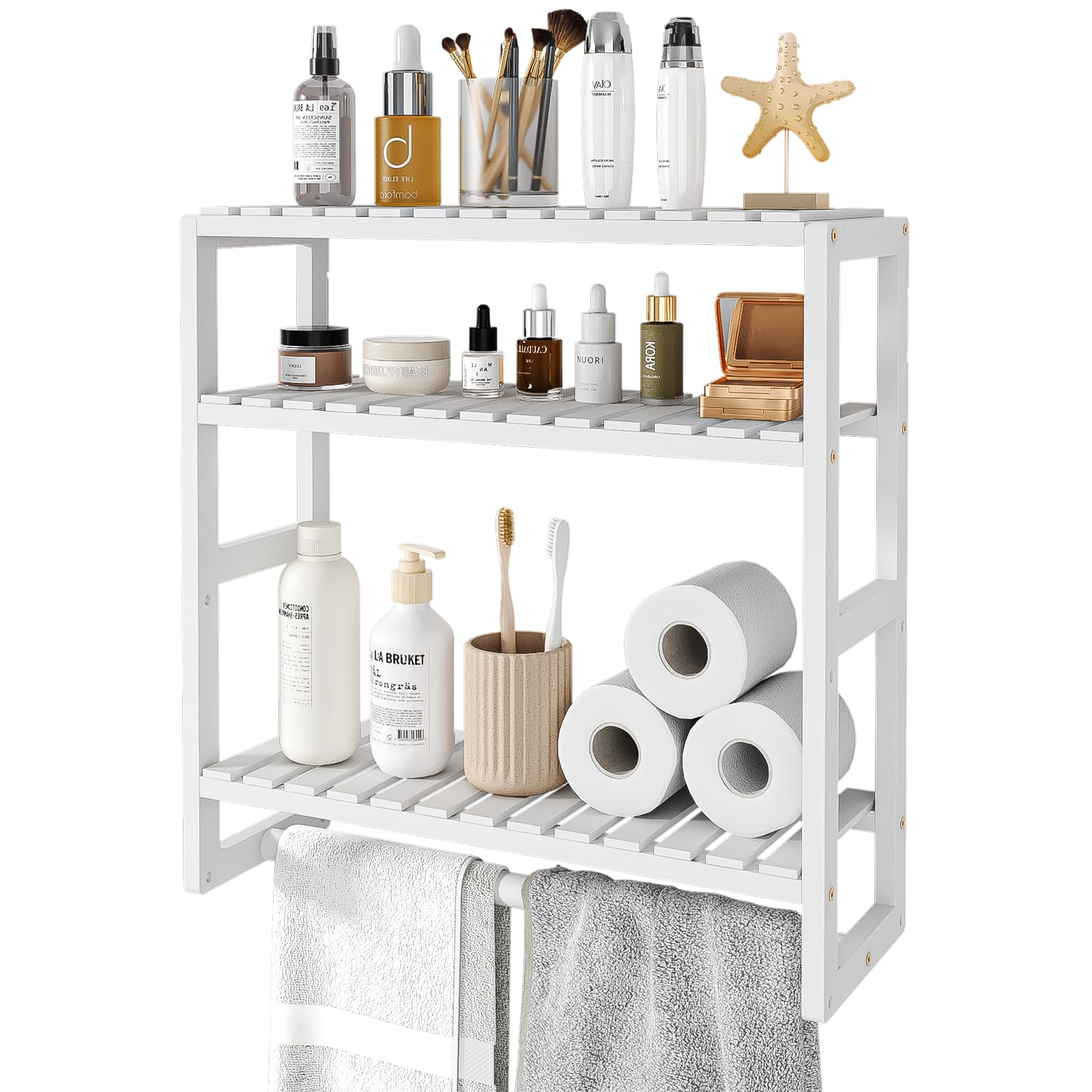 Galood Over The Toilet Storage Bathroom Shelves Wall Mounted 3 Tier Space Saver Corner Shelf Organizer Bamboo Towel Rack Toilet 