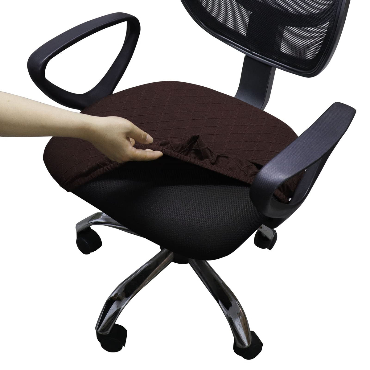 Melaluxe Stretch Jacquard Office Chair Cover, Removable Washable Desk Chair Cover Rotating Chair Seat Slipcover, Coffee