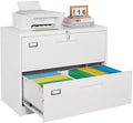 2 Drawer Lateral File Cabinet with Lock,White Lateral Filing Cabinet,Horizontal Metal Filing Cabinets,Locked Wide File Cabinets 