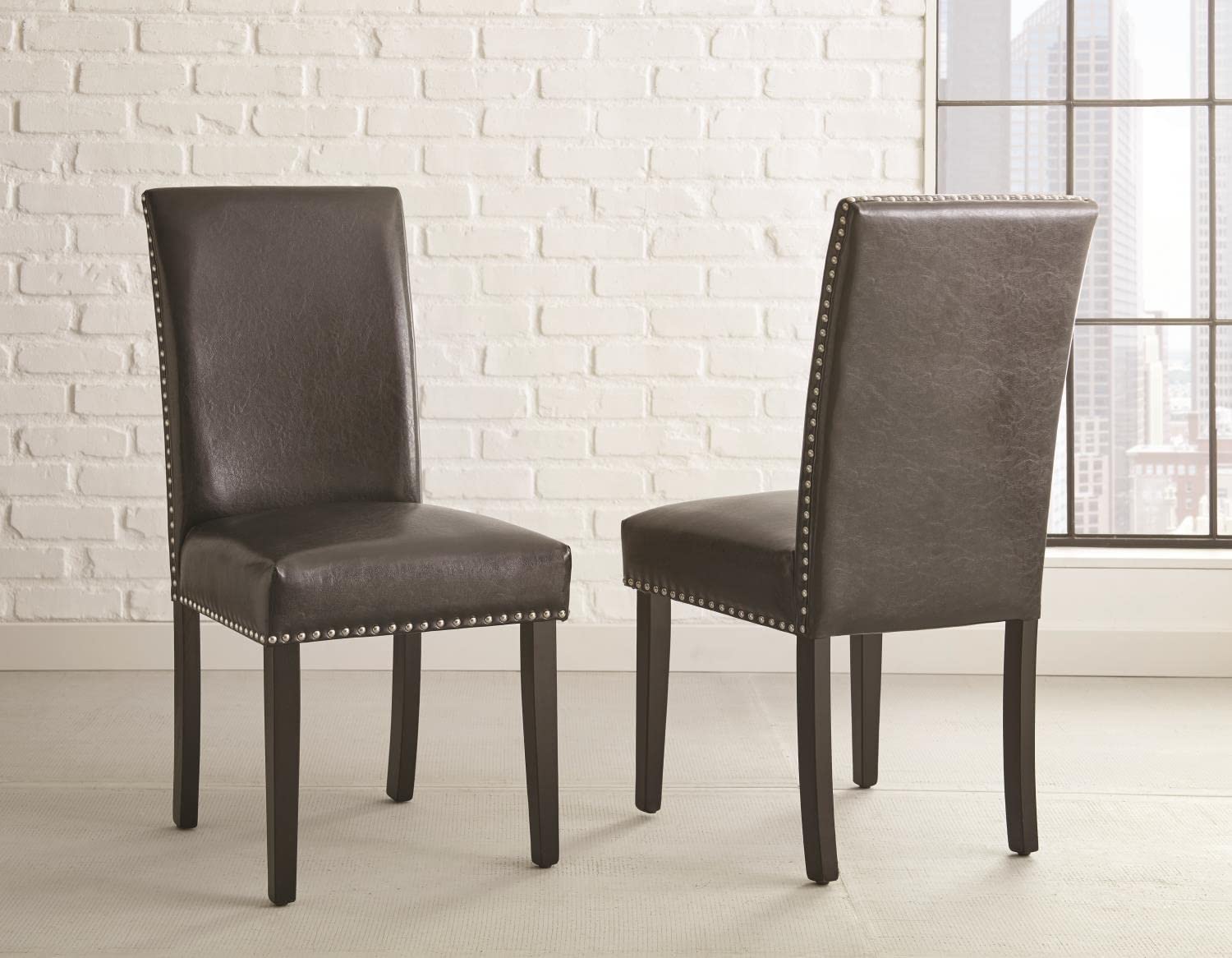 Steve Silver Verano Parsons Easy-Clean Vinyl, Set of 2 Side Chair, Chrome Nailhead Accent, Memory Foam Comfort, Kitchen, Dining Room,19 x 26 x 40, Espresso/Black