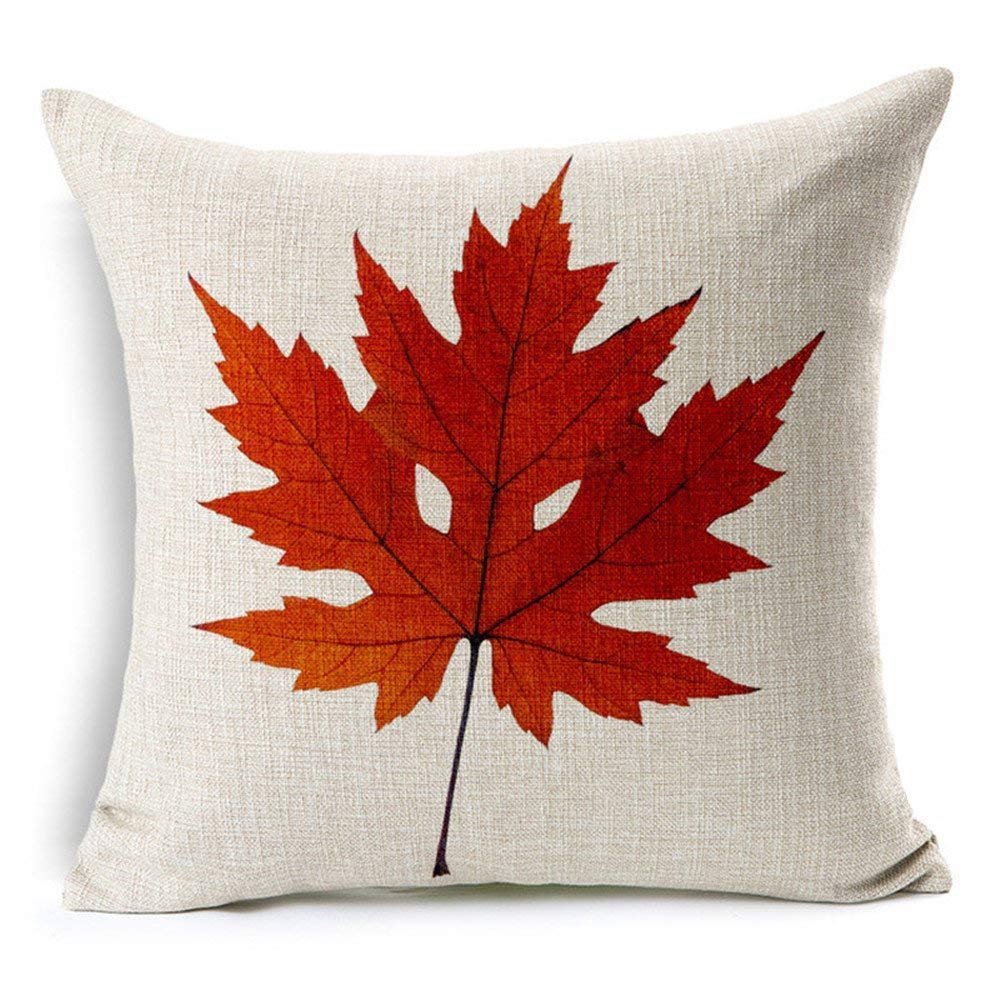 Leioh Fall Decor Cotton Linen Leaves,Maple Leaf Autumn Decorations Cushion Covers 18 X 18 Inch Sofa Home Decor Throw Pillow Case