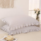 Beige Gray Pillow Shams Cute Ruffle Standard Pillowcases Solid Pillow Cover Set Of 2 Shabby Chic Soft Light Gray Pillowcases 2 P