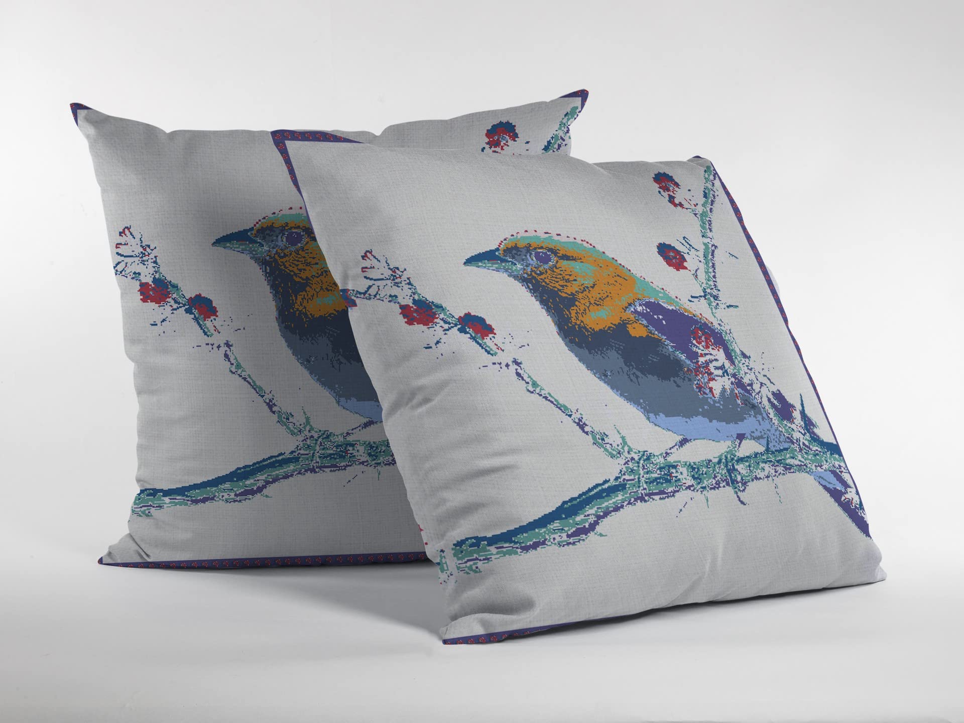 HomeRoots Purple On White Broadcloth 26â€ Blue White Robin Indoor Outdoor Throw Pillow