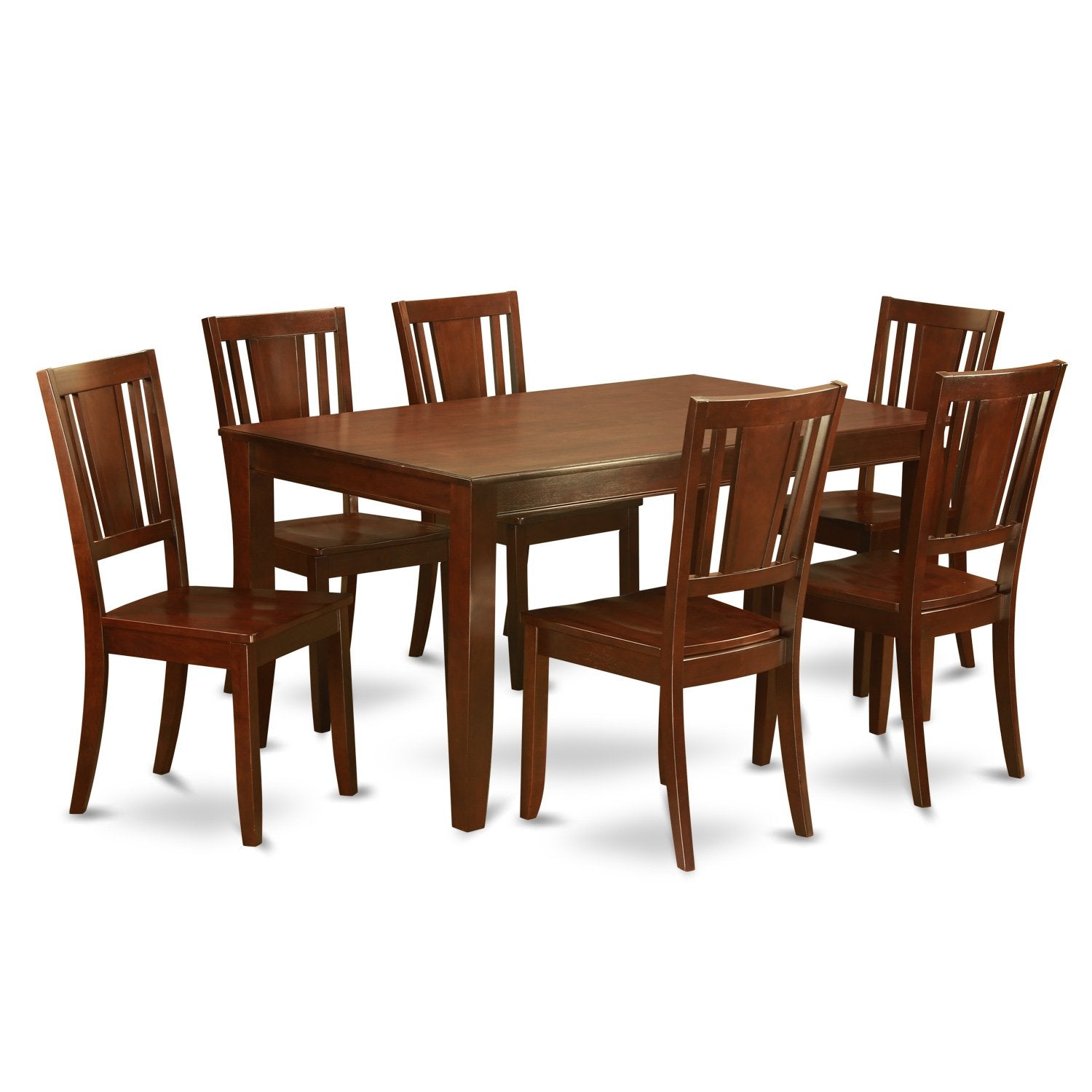 East West Furniture Dudley 7 Piece Set Consist of a Rectangle Kitchen Table and 6 Dining Room Chairs, 36x60 Inch, DUDL7-MAH-W