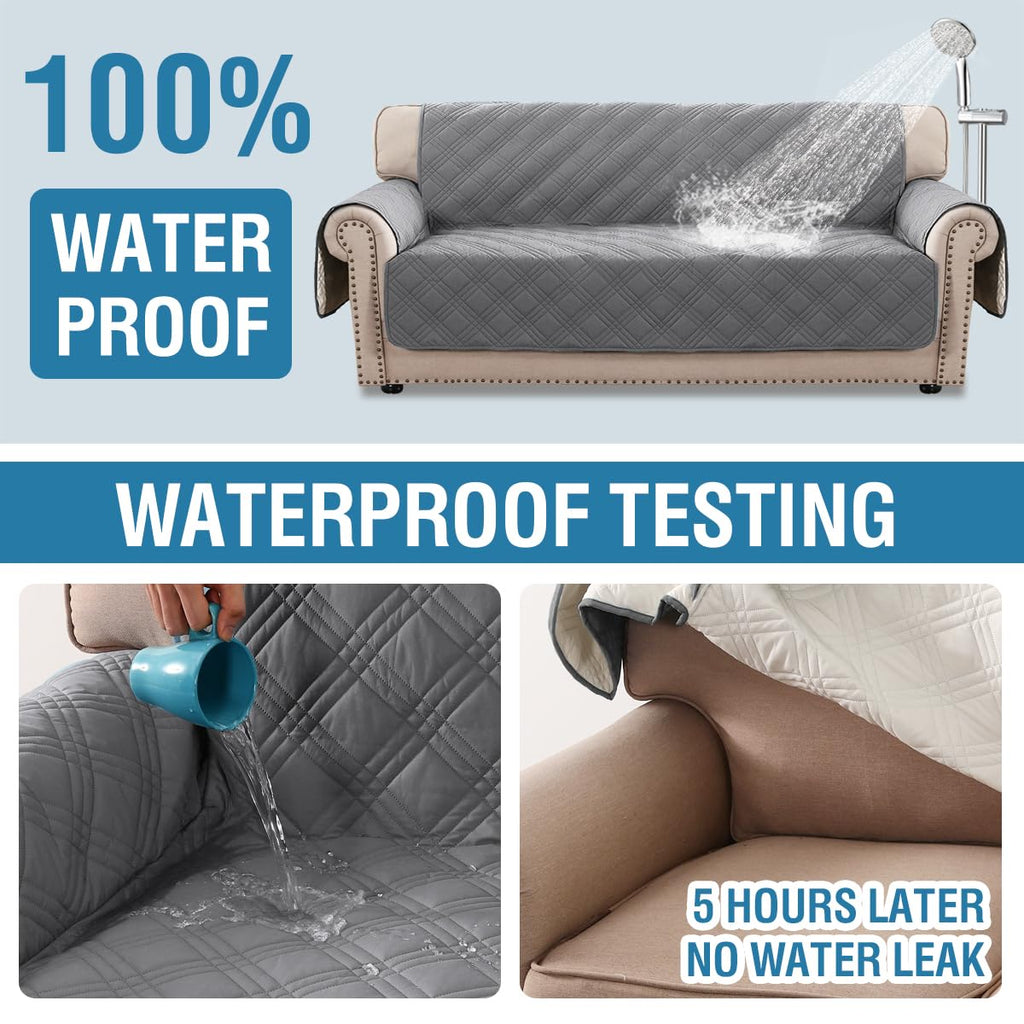 H.Versailtex 100% Waterproof Couch Covers For 3 Cushion Couch Sofa Modern Sofa Slipcovers With Elastic Straps Thick Soft Furniture Protector Pet Friendly(Sofa, Grey/Beige)