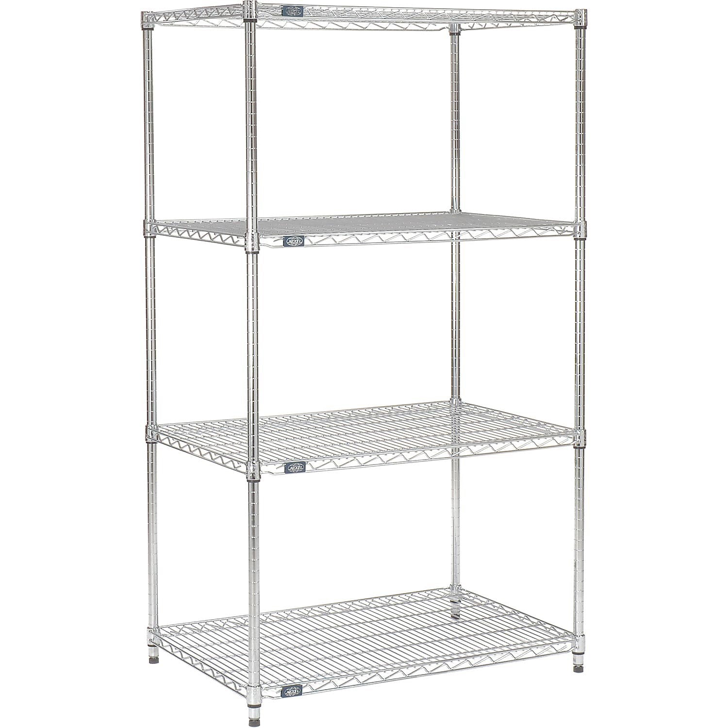 Nexel 18 x 30 x 63, 4 Tier Adjustable Wire Shelving Unit, NSF Listed Commercial Storage Rack, Chrome Finish, leveling feet