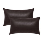 BRAWARM Brown Leather Throw Pillows 12 X 20 Inches, Snake Leather Pillow Covers Pack of 2, Faux Leather Decorative Lumbar Pillow