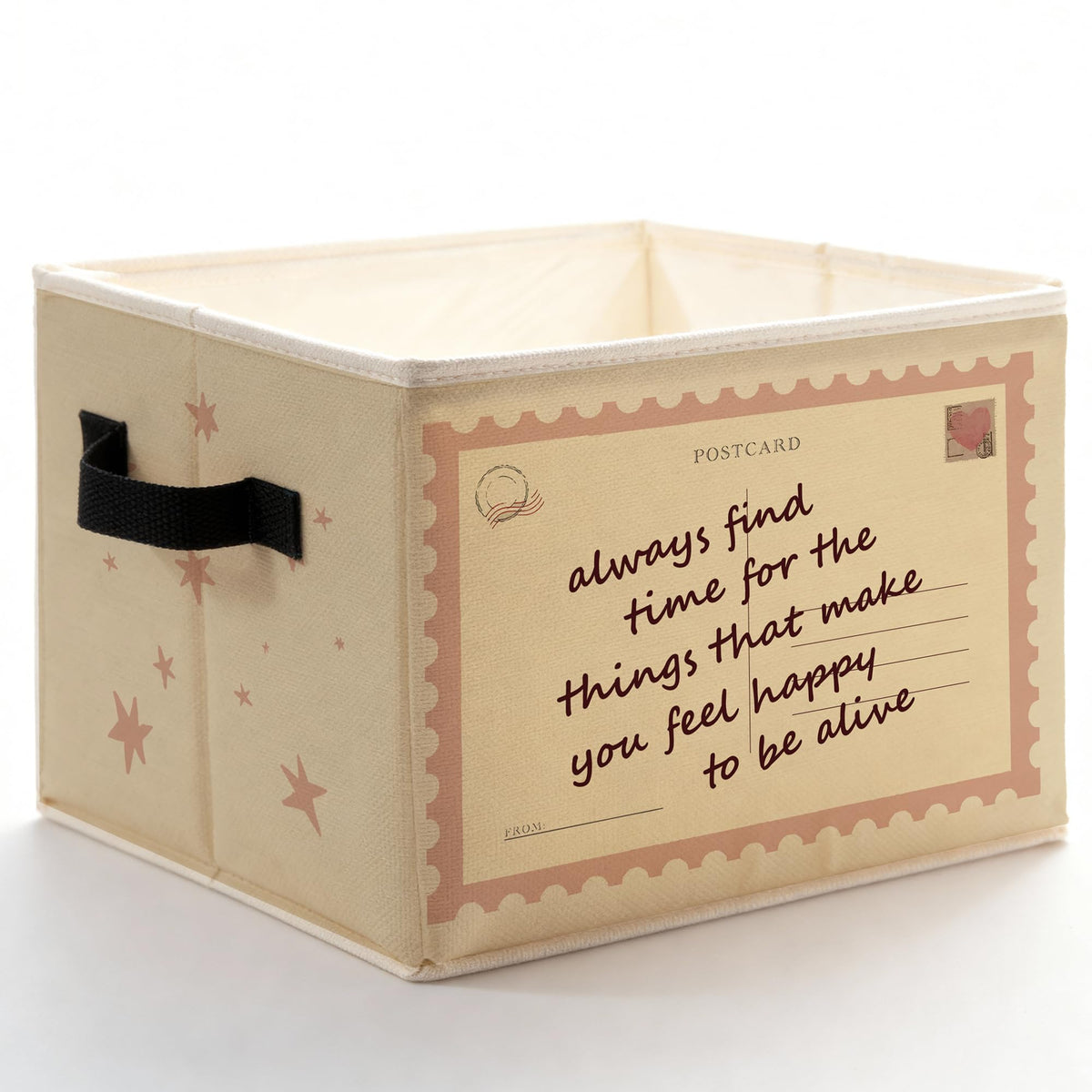 Fyecoluo Trendy Pink Inspirational Storage Bins Box with Handles, Retro Postcard Positive Affirmation Foldable Basket Toybox for