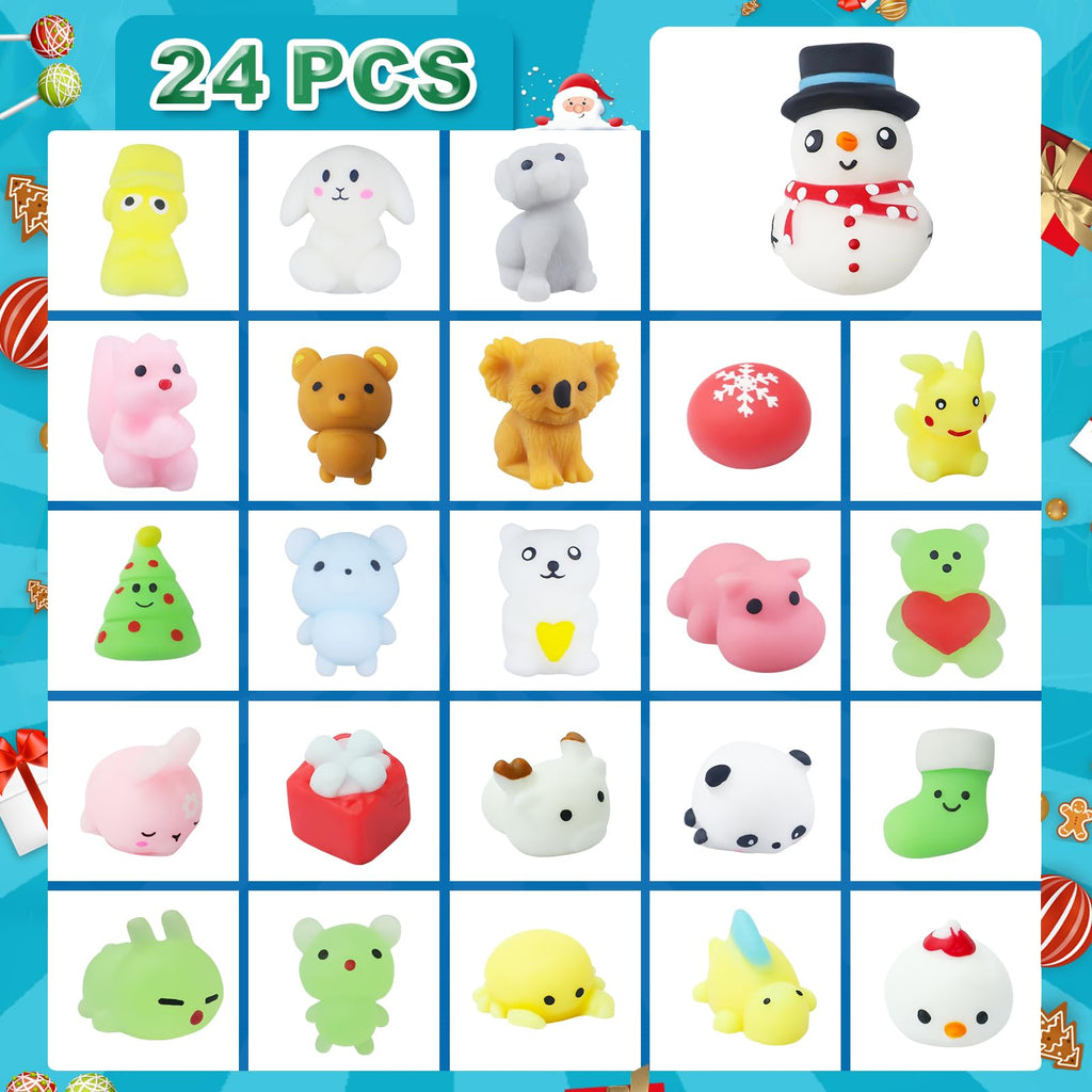 Advent Calendar 2024,Luminous Mochi Christmas Countdown 24 Days Cute Relief Stress Squishies Animals Party Favors For Girls Boys