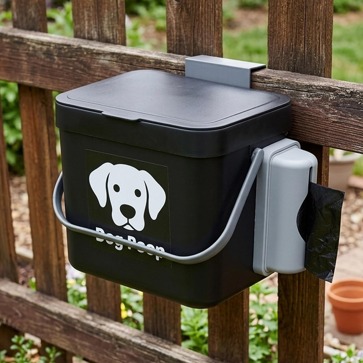 Rainmae Dog Poop Trash Can Outside 1.9 Gallon Black