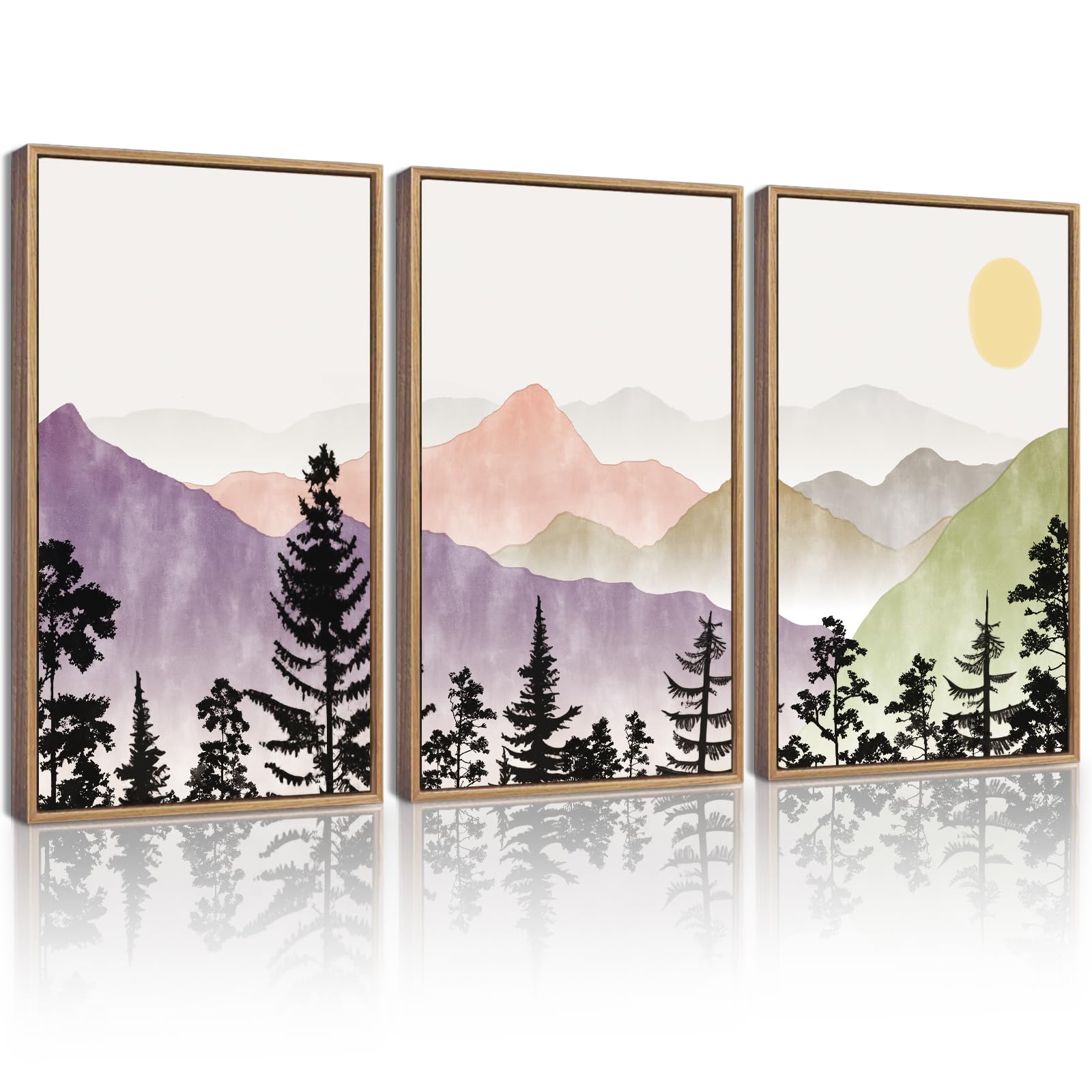 KUVIOKE Landscape Mountain Wall Art Set Watercolor Sunrise Pine Tree Forest Nature Scenry Wilderness Farmhouse Rustic Modern Art