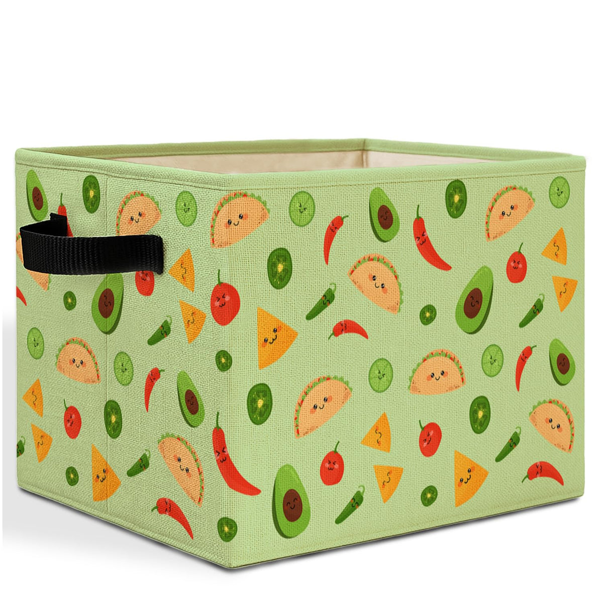 HSIASHENG Green Mexican Taco Avocado Storage Bins Box with Handles, Chili Nacho Mexican Food Laundry Basket Hamper Collapsible C