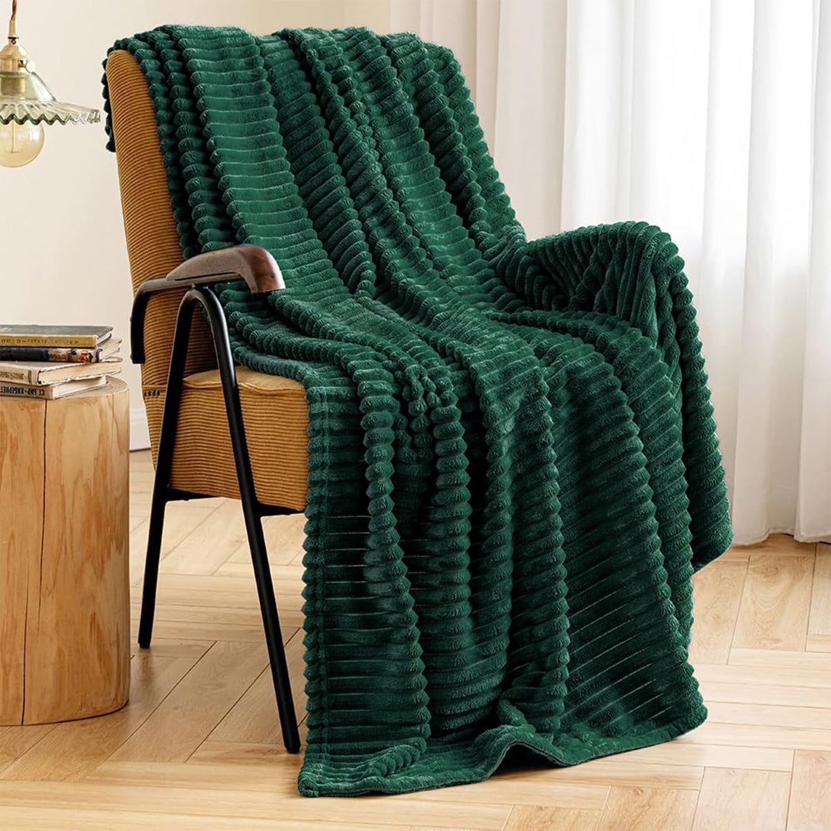 Miulee Christmas Army Green Throw Blanket 3D Ribbed Jacquard Fleece Flannel Velvet Plush Decorative Bed Blanket (Throw, 50' X 6