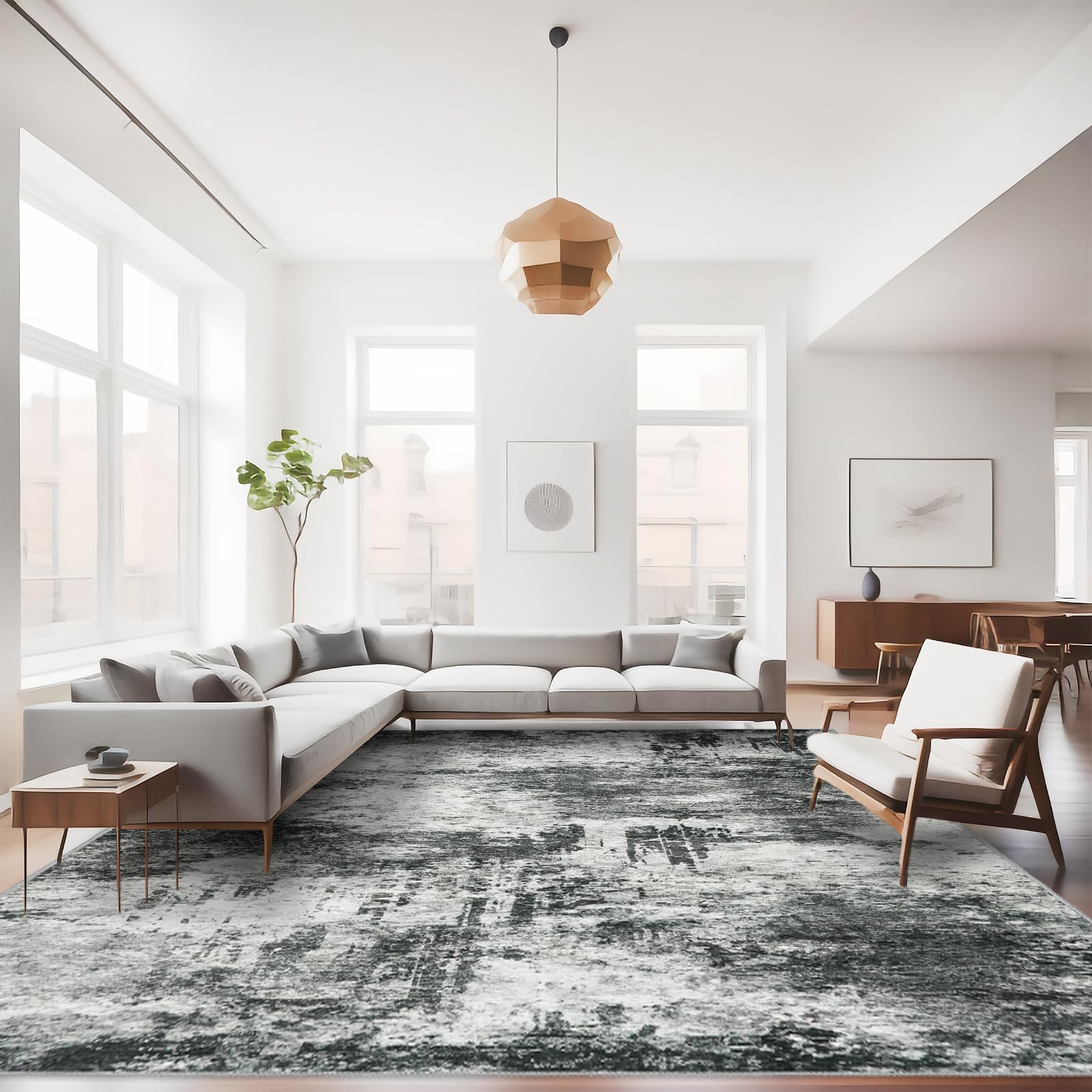RUUGME 9X12 Abstract Area Rug:Large Washable Living Room Rug Indoor Non Slip Low Pile Carpet for Bedroom Soft Foldable Stain Res