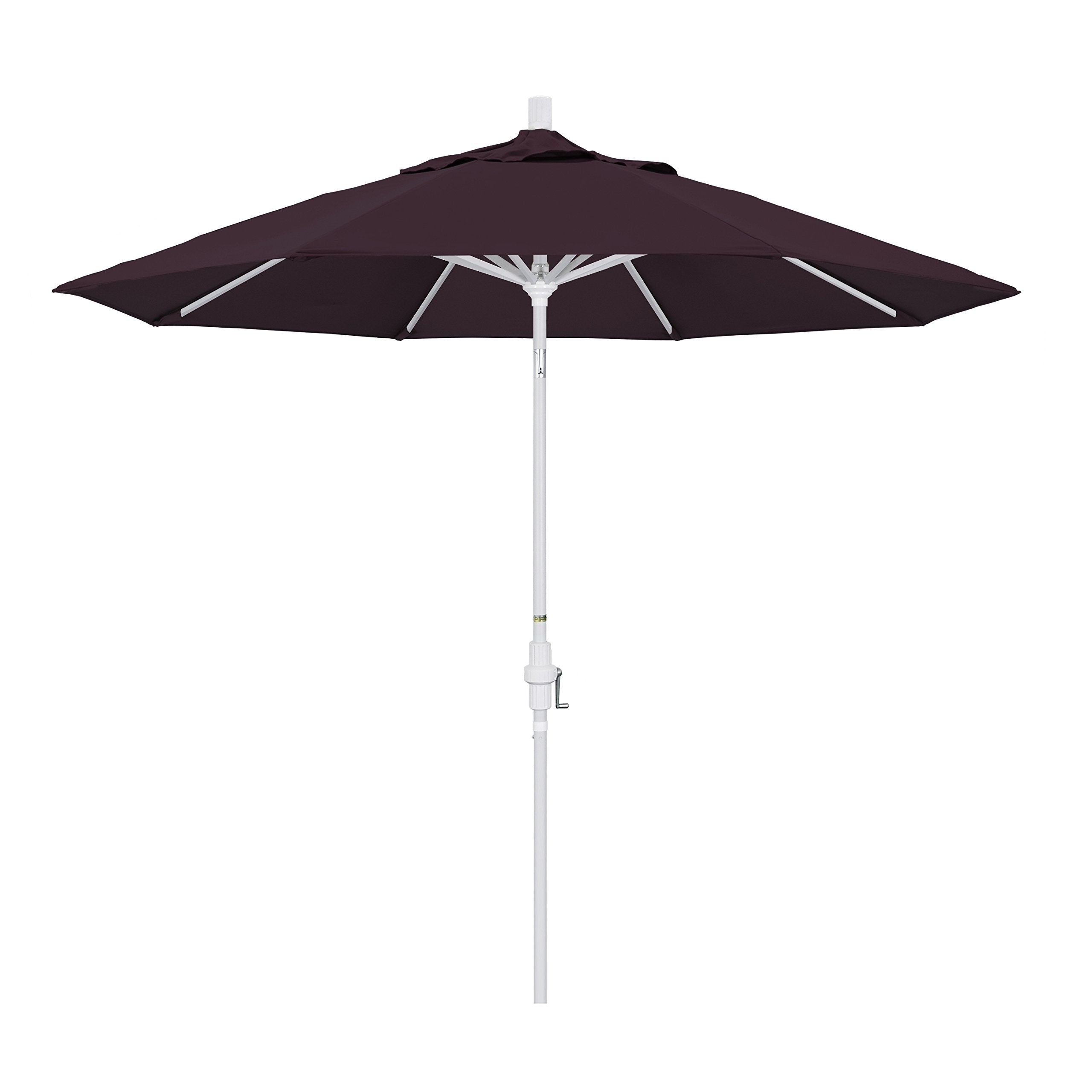 California Umbrella 9' Round Aluminum Market Umbrella, Crank Lift, Collar Tilt, White Pole, Pacifica Purple