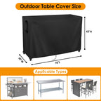 Kingling 78 Outdoor Table Cover - Waterproof Black Patio Bar Table Cover for Outdoor Bar Prep Table, 36W x 43H