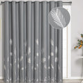 Estelar Textiler Grey Blackout Curtain For Dining Room 100W X 84L Inch Silver Palm Print Window Curtain 84 Inches Length Thermal