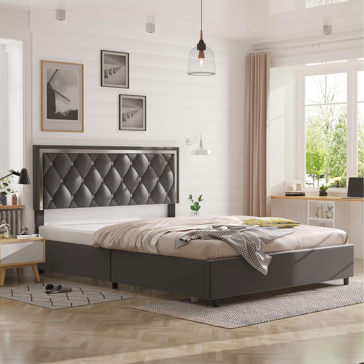 Better Home Products Monica Velvet Upholstered Full Platform Bed in Gray