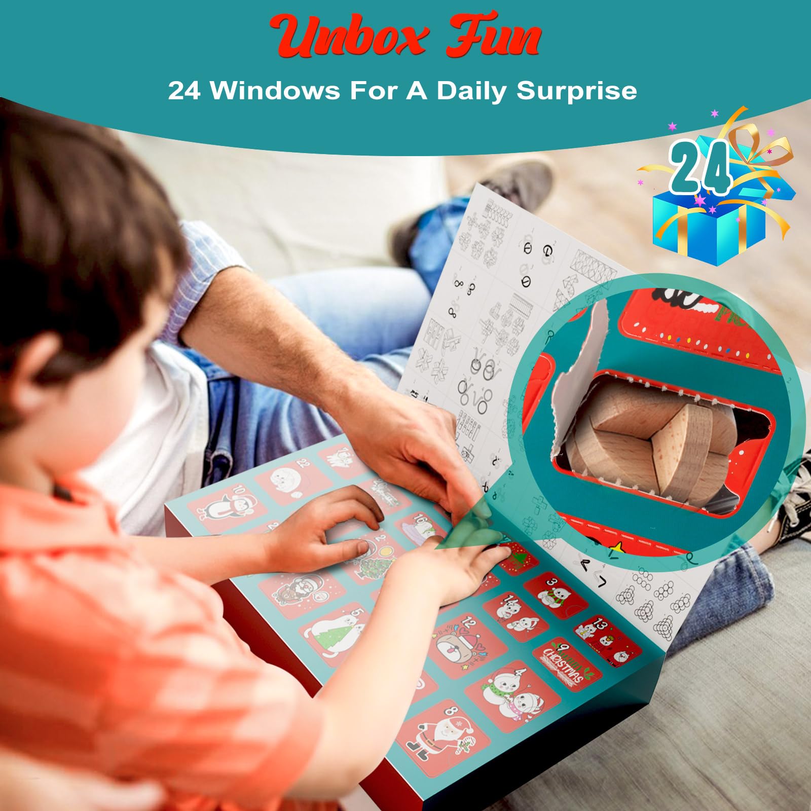 Brain Teaser Advent Calendar 2024 For Kids - 24 Days Of Christmas Countdown Calendar With 3D Metal And Wooden Puzzle Toys-Mind,I
