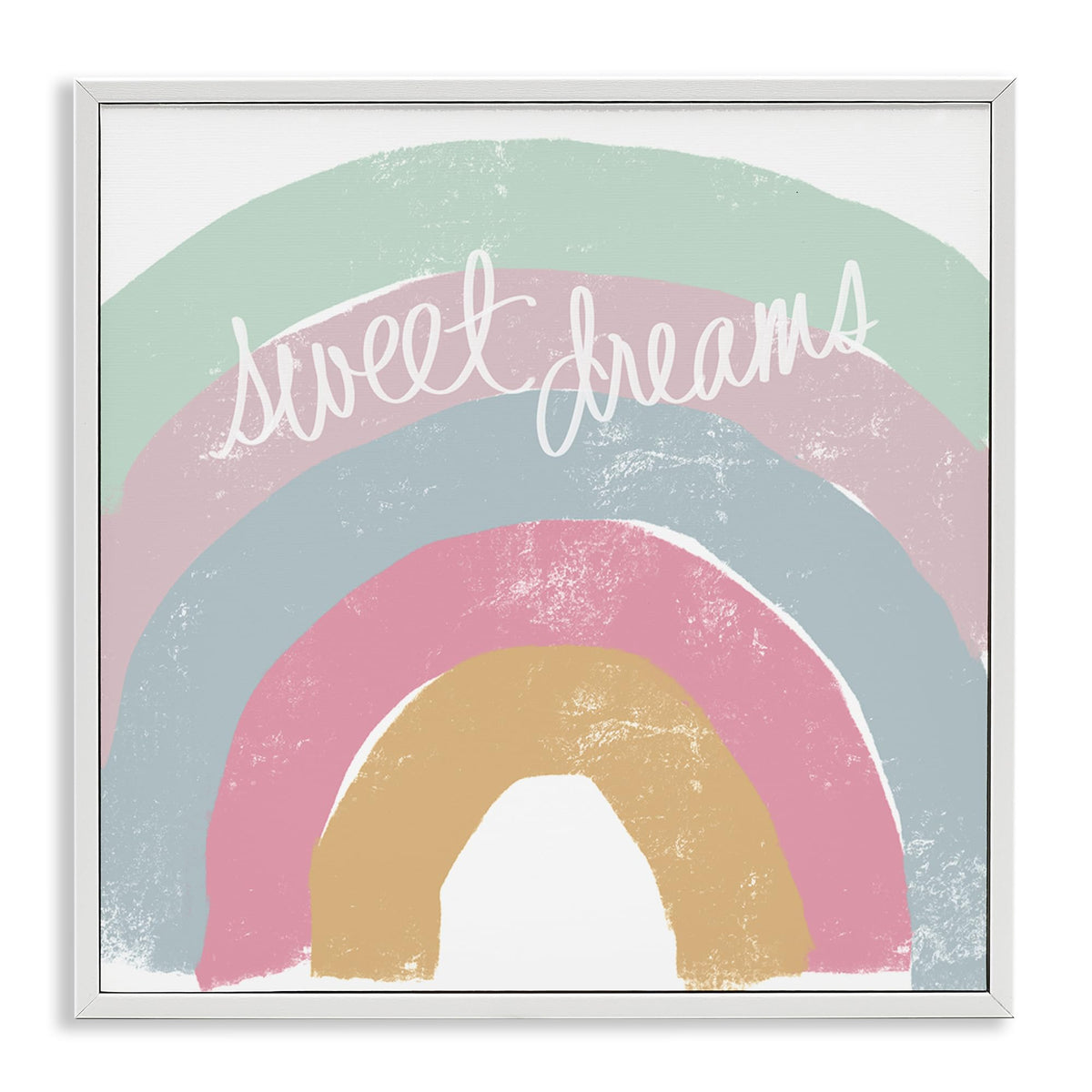 Stupell Industries Sweet Dreams Phrase Cool Tone Pastel Rainbow, Designed by Emily Navas White Framed Wall Art, 12 x 12, MultiC