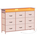 Exotica Pink Dresser With Led Light For Girls Bedroom 9 Drawer Dressers With Charging Station Chests Of Drawers For Living Room Entryway Closet Hallway Sturdy Steel Frame Wooden Top Easy Pull Handle
