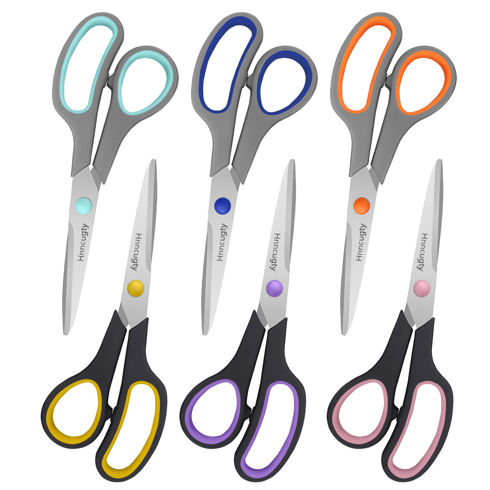 Scissors For Office School Supplies, Hnncugty 8' Scissors All Purpose Bulk Set Of 6-Pack, Sharp Scissors For Student Teacher Sc