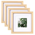Egofine 8x8 Picture Frames Natural Wood Frames with Plexiglass, Display Pictures 4x4/6x6 with Mat or 8x8 Without Mat Set of 4 fo