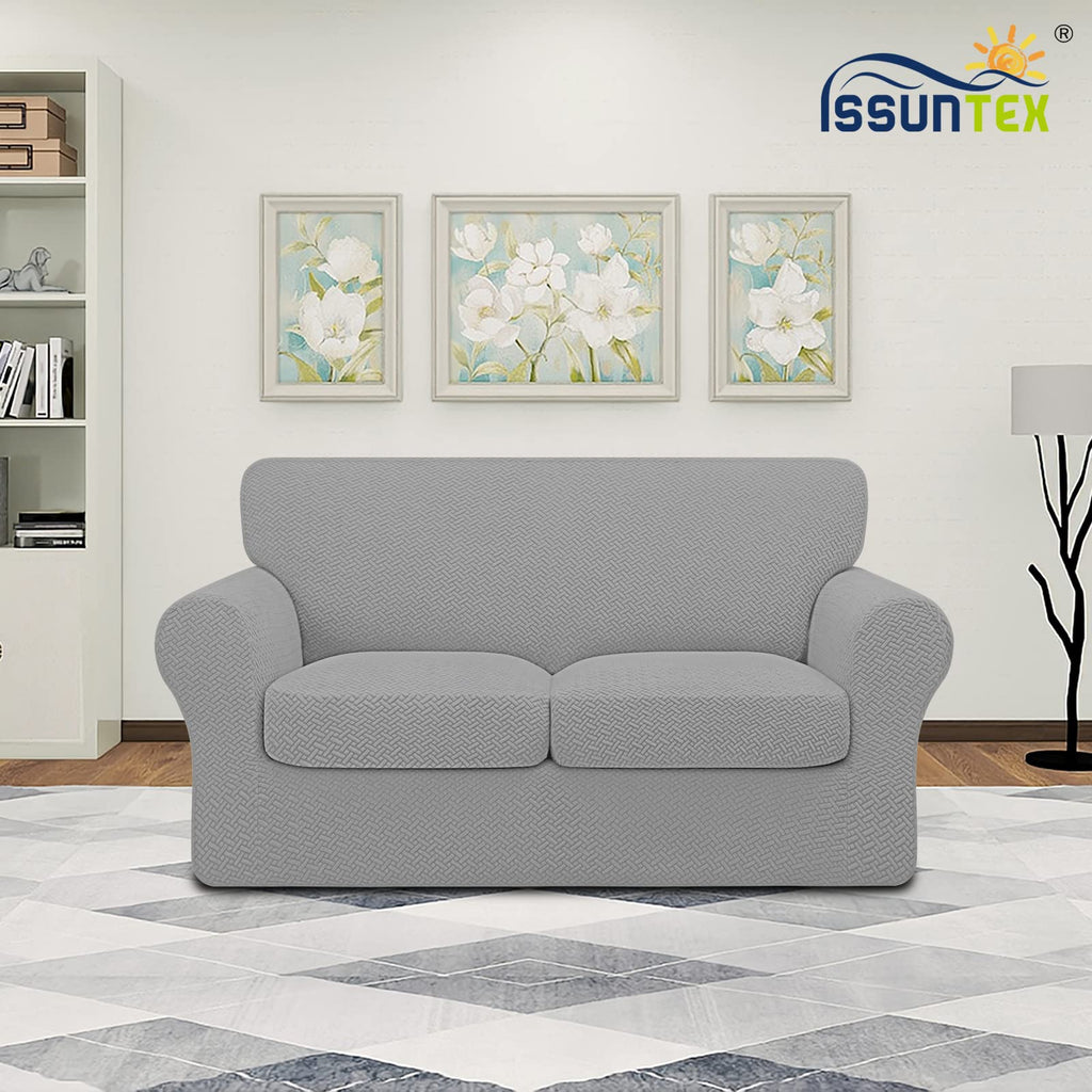 Issuntex 3 Pieces High Stretch Thicken Loveseat Couch Covers, Soft Sofa Slipcover For 2 Separate Cushion Couch, Jacquard Fabric