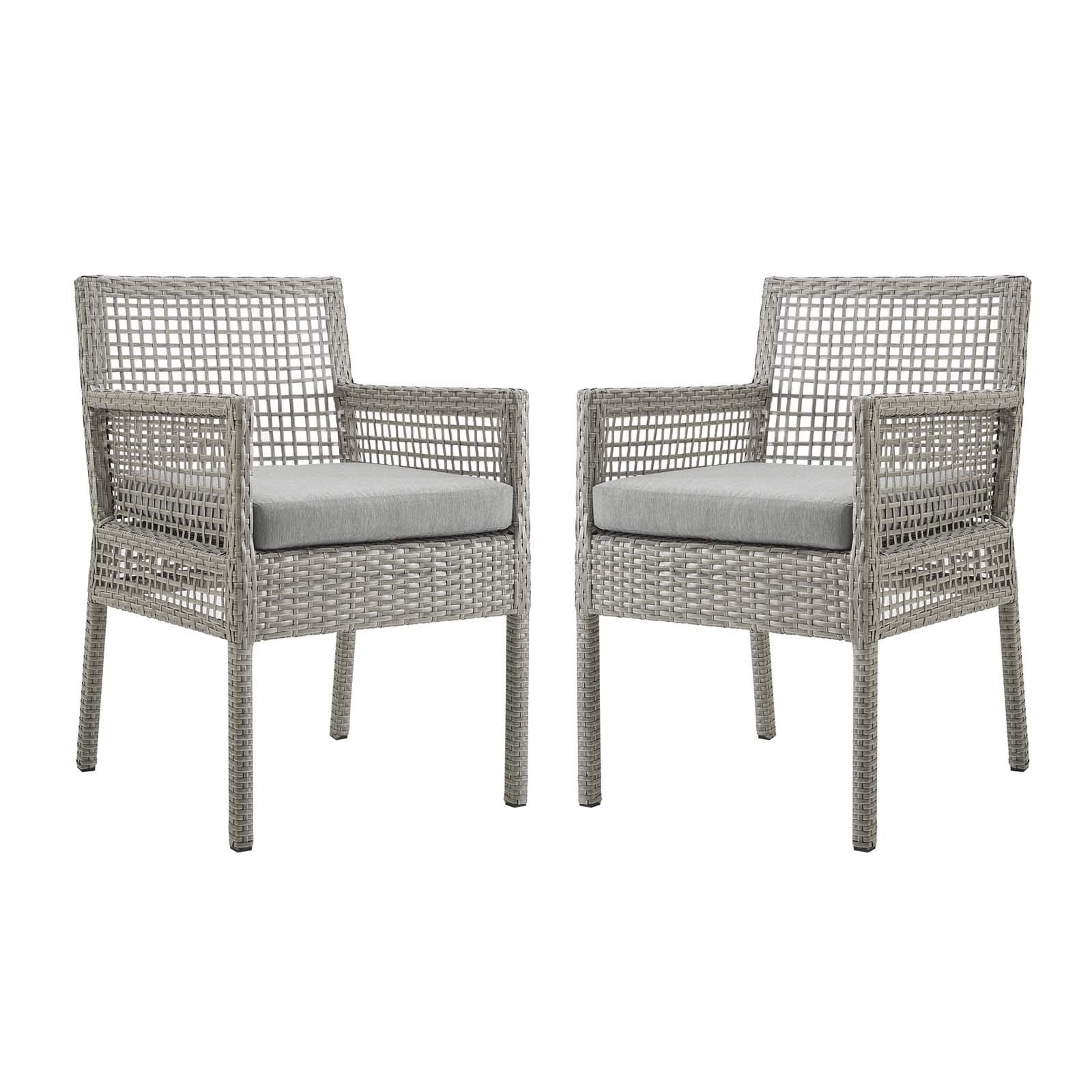 Modway Aura Wicker Rattan Outdoor Patio Two Dining Arm Chairs In Gray Gray