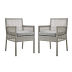 Modway Aura Wicker Rattan Outdoor Patio Two Dining Arm Chairs In Gray Gray